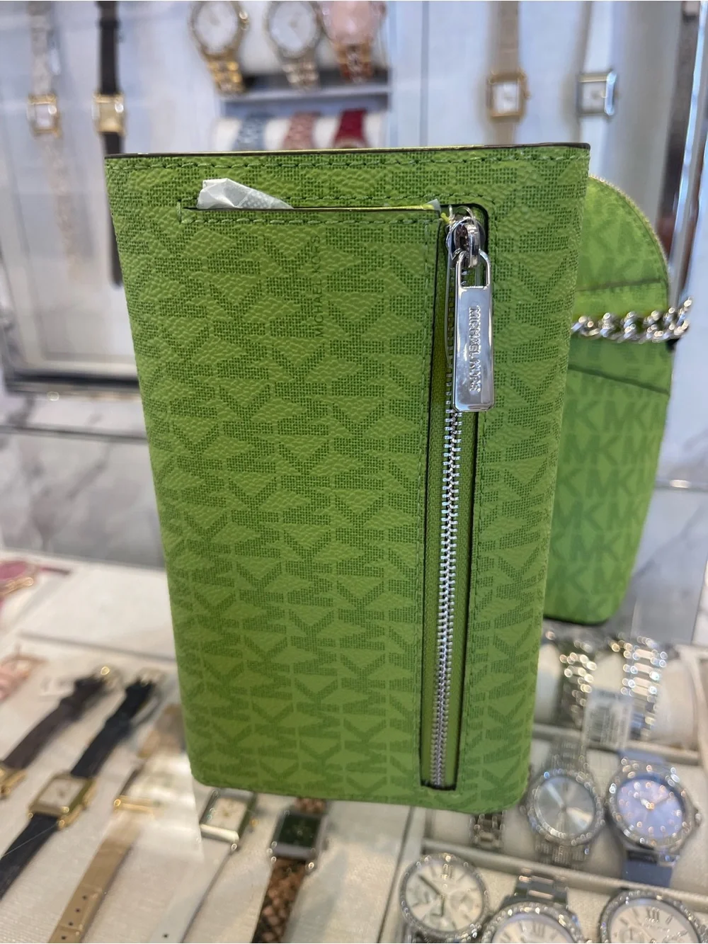 Michael KORS Jet Set Large Signature Logo Tri-Fold Wallet Trifold Lime NWT